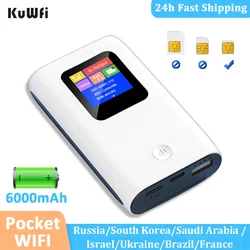 KuWfi-Routeur Wi-Fi 4G LTE sans fil portable, 300Mbps, mini point d'accès extérieur, avec fente pour carte SIM, 6000mAh