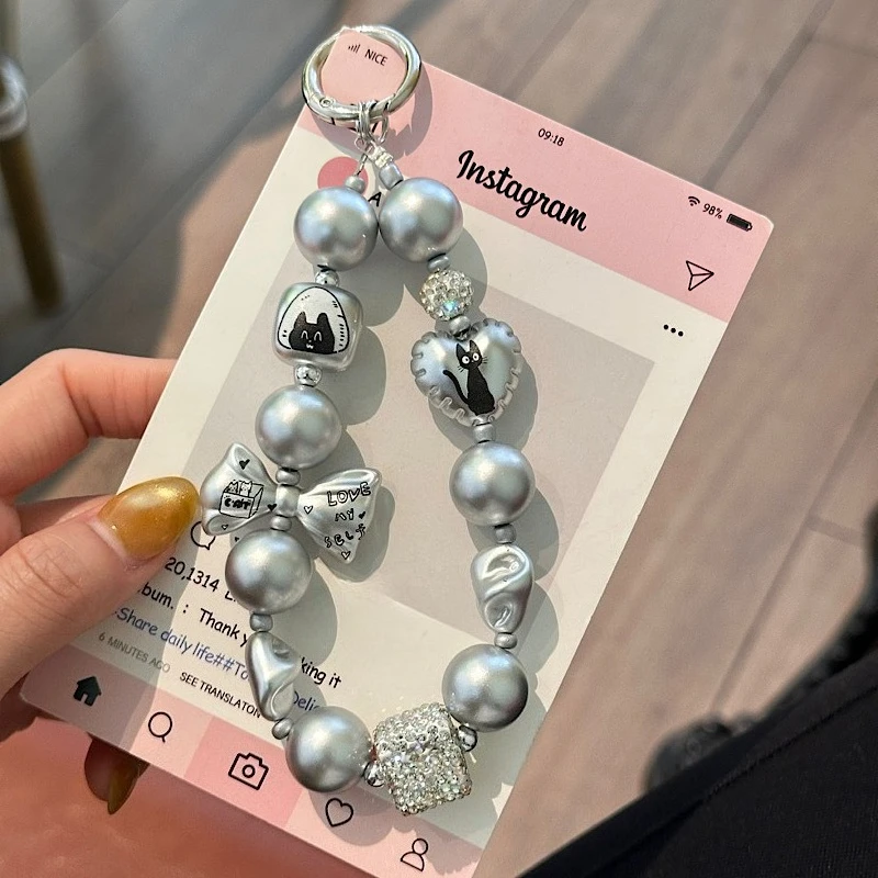 

Korean Cute Pearl Beaded Phone Chain Summer Handmade Pattern Mobile Phone Lanyard Hanging Cord Phone Charms Phone Strap Gift