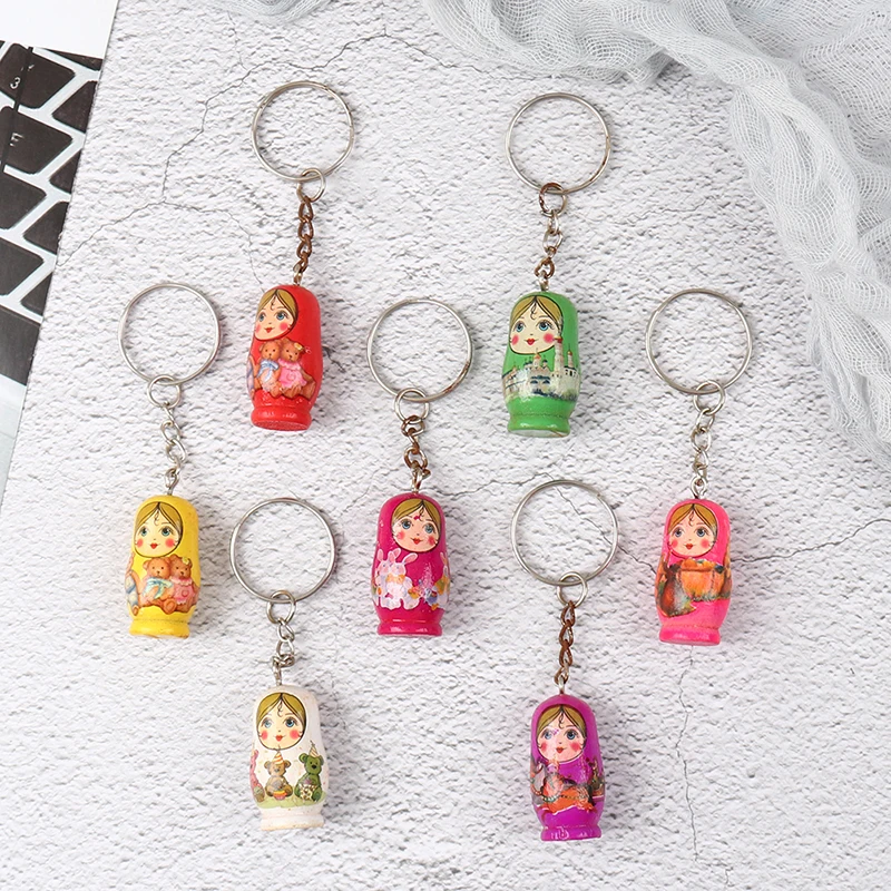 12pc Matryoshka Russian Dolls Key Rings Drip Wood Keychains Decor Christmas Gift