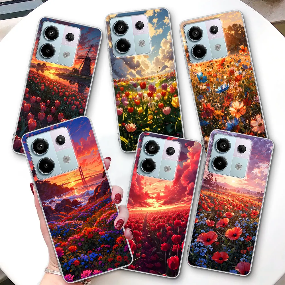 

Floral Pattern Red Flower Sea Case for Xiaomi Redmi Note 15 14 10 11 11S 13 9 12 Pro Plus 13R 11T 11E 10S 8 9S TPU Phone Cover