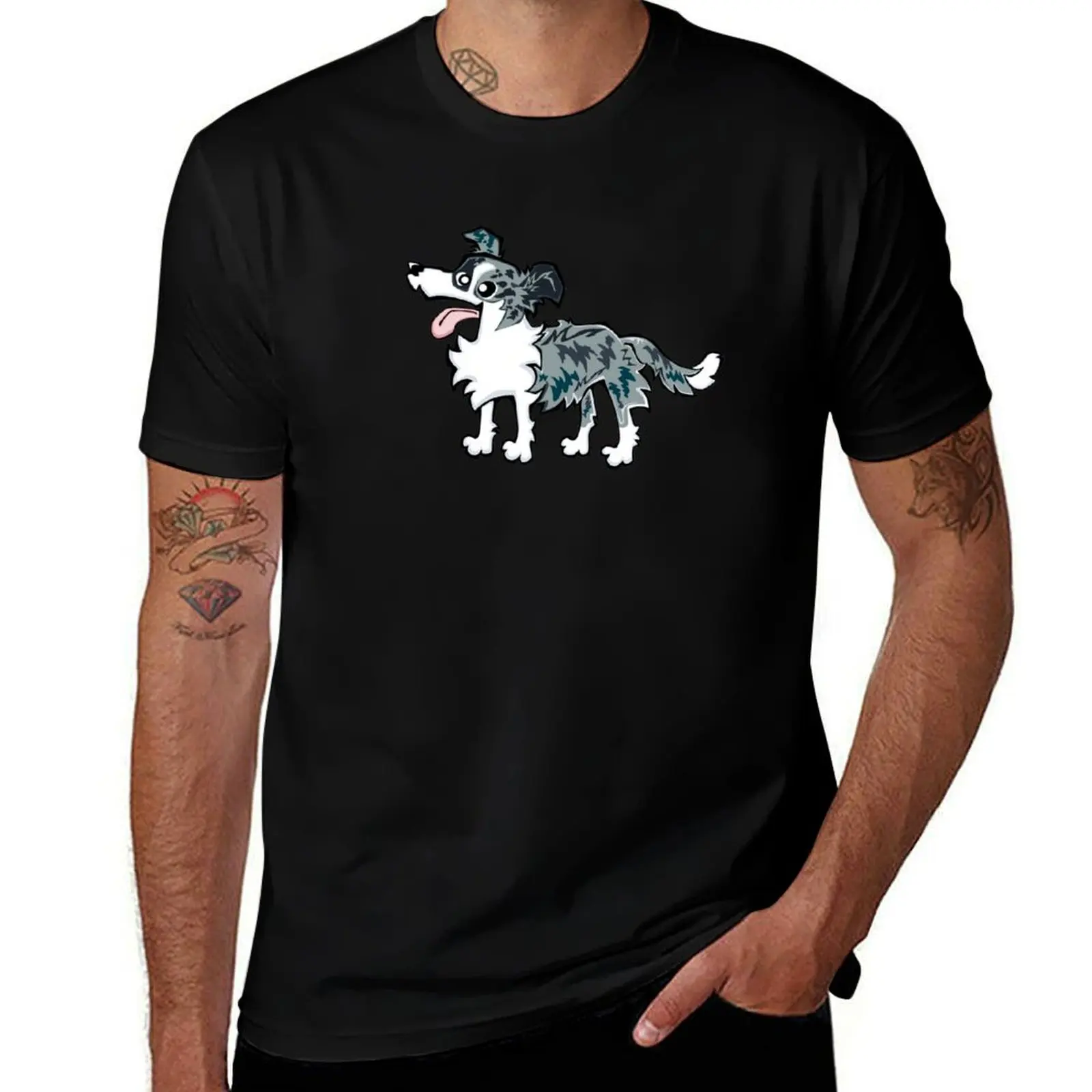 

Border Collie - Blue Merle (Full Body) BLUE BG T-Shirt tops oversize t-shirts man tees plain black t shirts men