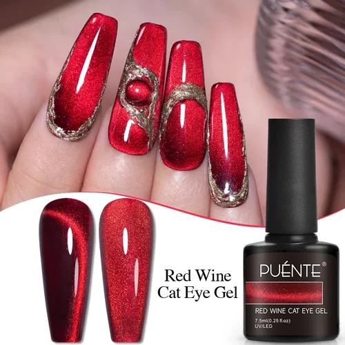 Imagen 2 del producto Esmalte de uñas de Gel magnético de gato rojo rubí súper brillante de 7,5 ML, barniz de uñas semipermanente para manicura