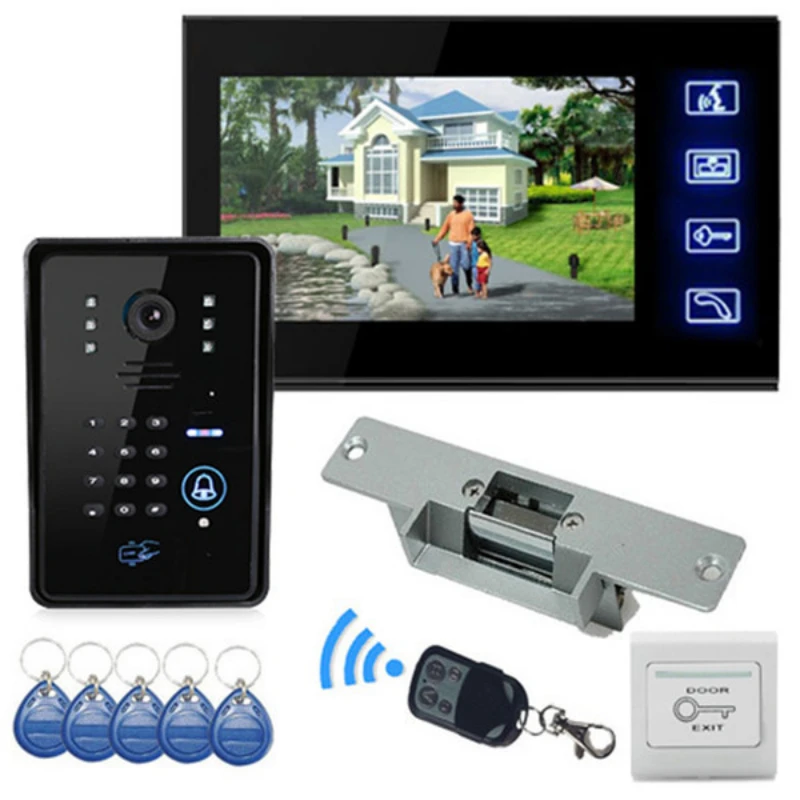 7 inch Touch Panel Video Door Phone System with Electronic Controlling Lock + RFID keyfobs