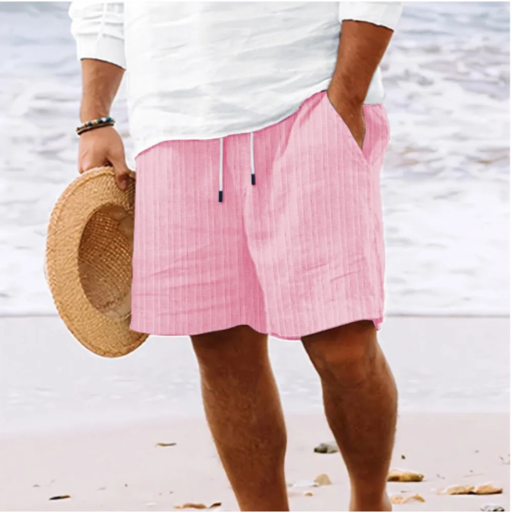 Summer Men's beach pants Striped jacquard solid color drawstring shorts Sports casual relaxed breathable fashion pants for men