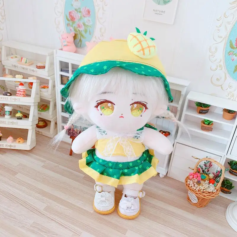 

20cm Cartoon Doll Clothes Pineapple Bikini Fisherman Hat 20cm Set Kawaii Cotton Plush Doll Dressing Up Games Clothes Girls Gifts