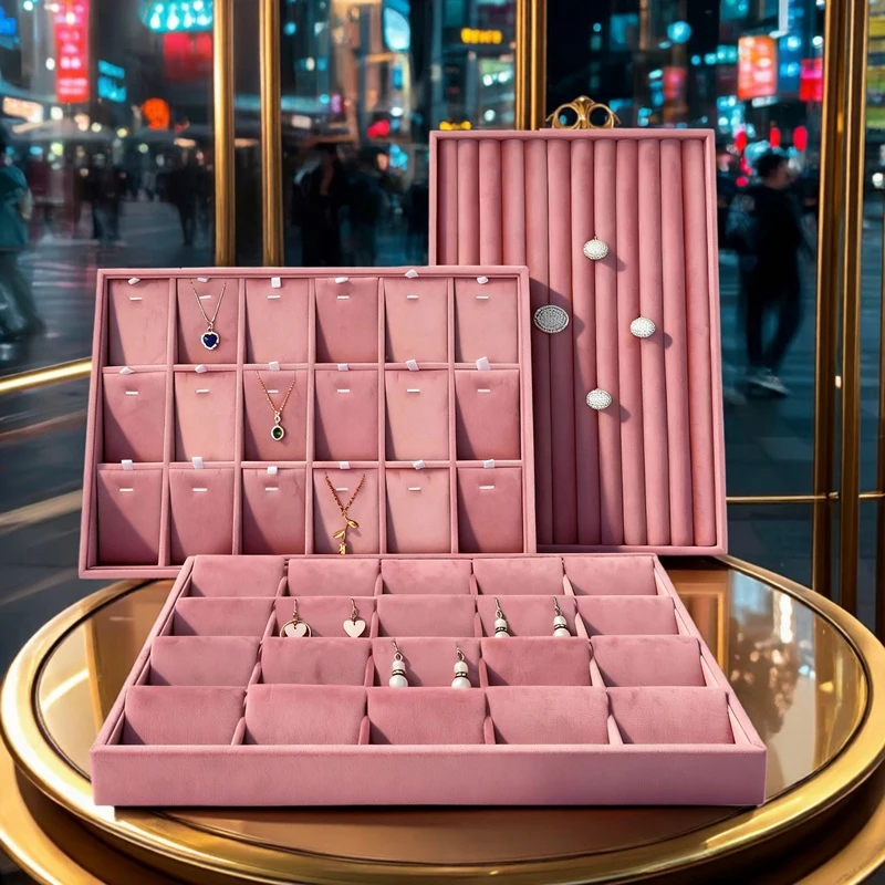 

Pink Velvet Jewelry Tray Necklace Ring Storage Box Jewelry Plate Display Props for Jewelry Accessories