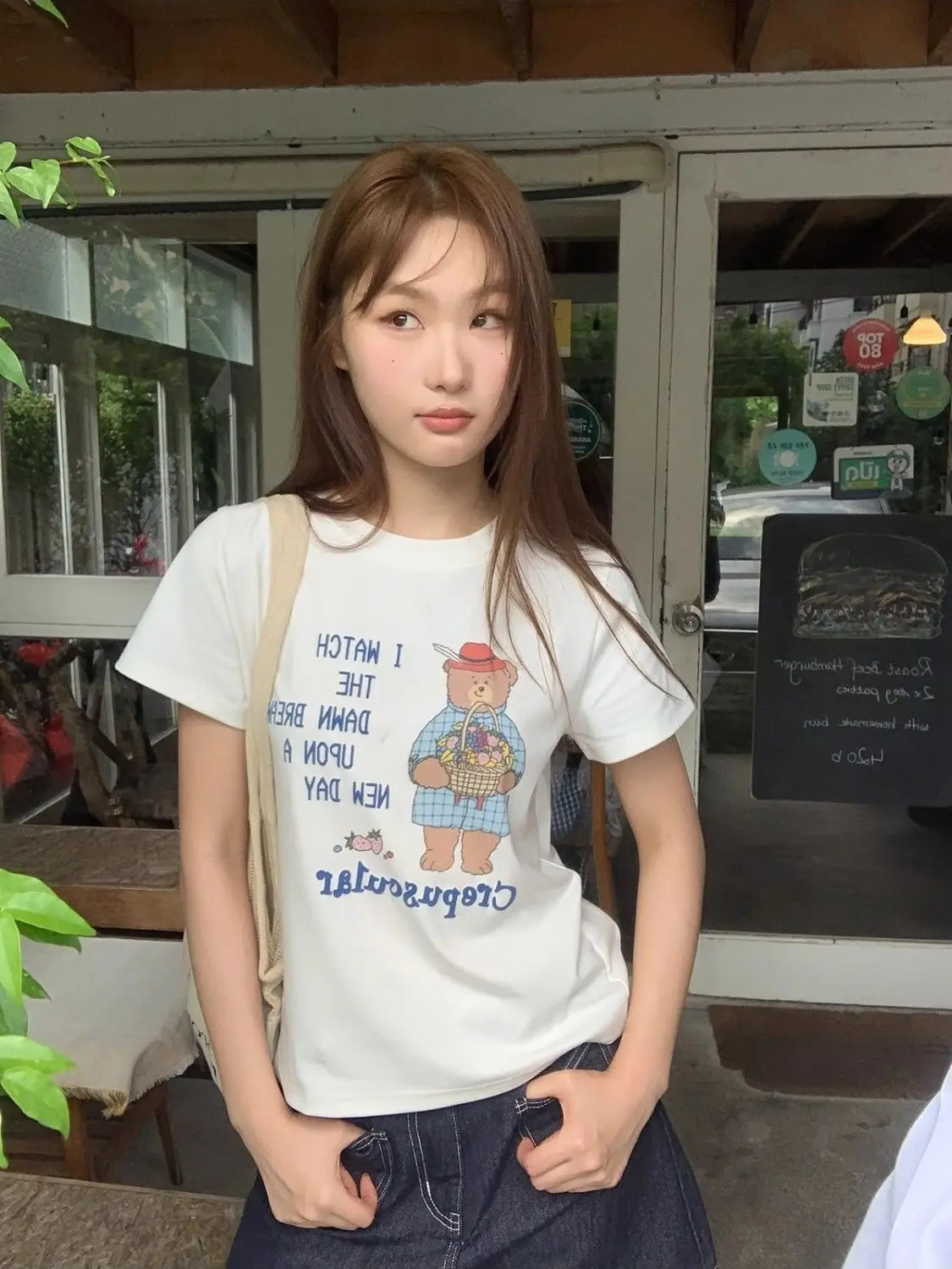 Cartoon Bear T-Shirt Women Clothing Fashion Short Sleeve T-Shirts Summer Cotton Funny Cute Tee Basic And Versatile Shirt 2024