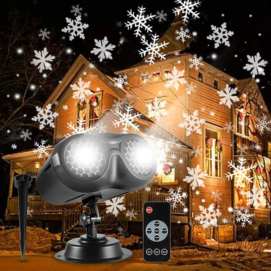 Imagem -03 - Double-head Christmas Snowfall Projector Light Lâmpada do Projetor do Floco de Neve Holiday Party ao ar Livre Rotating Falling Snow Spotlight