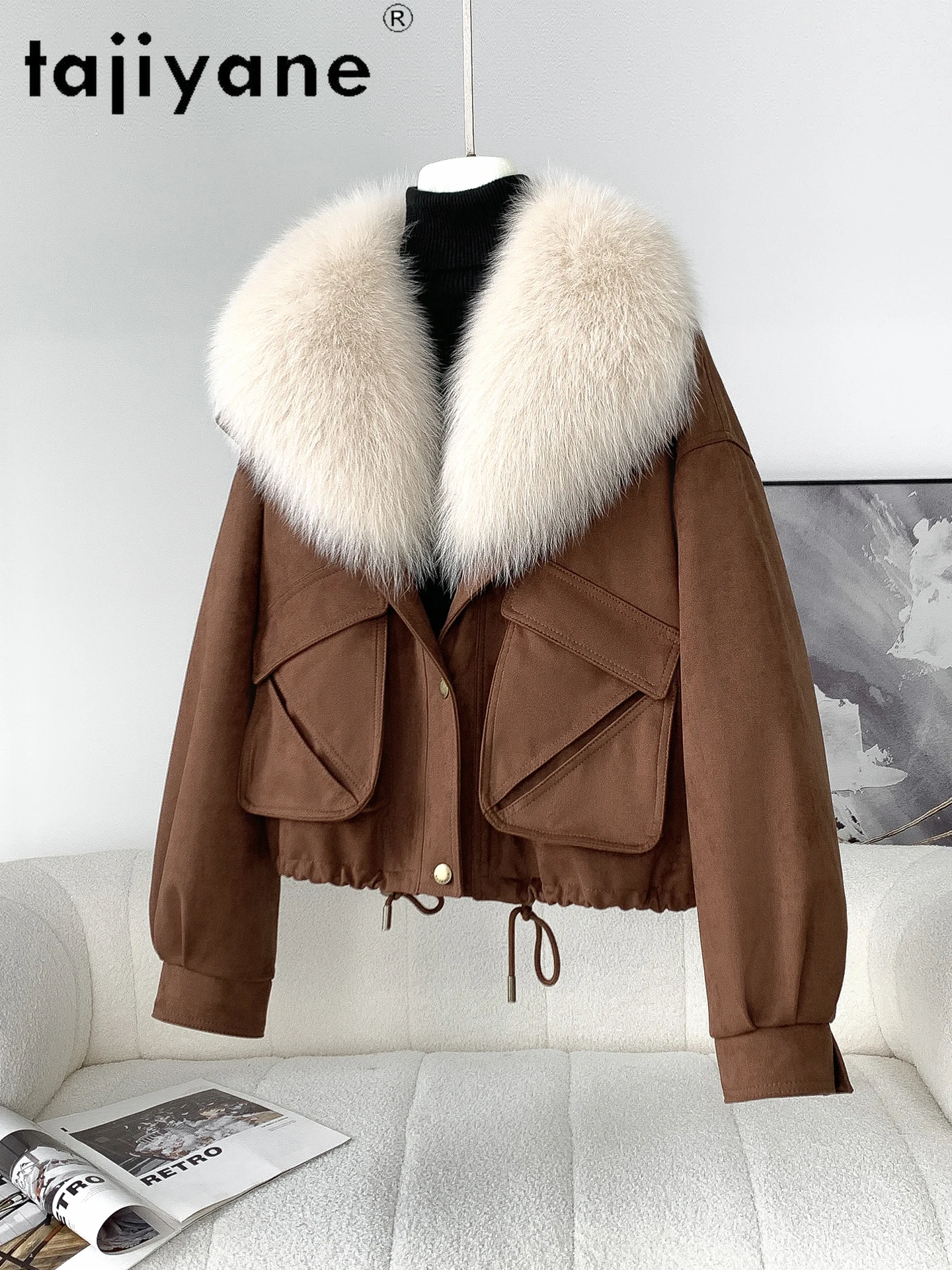 타지야네 구스 다운 코트 여성용 스타일리시 폭스 퍼 칼라 파카 재킷 따뜻한 여성용 재킷 겨울 여성 의류 2025 여성용 재킷
