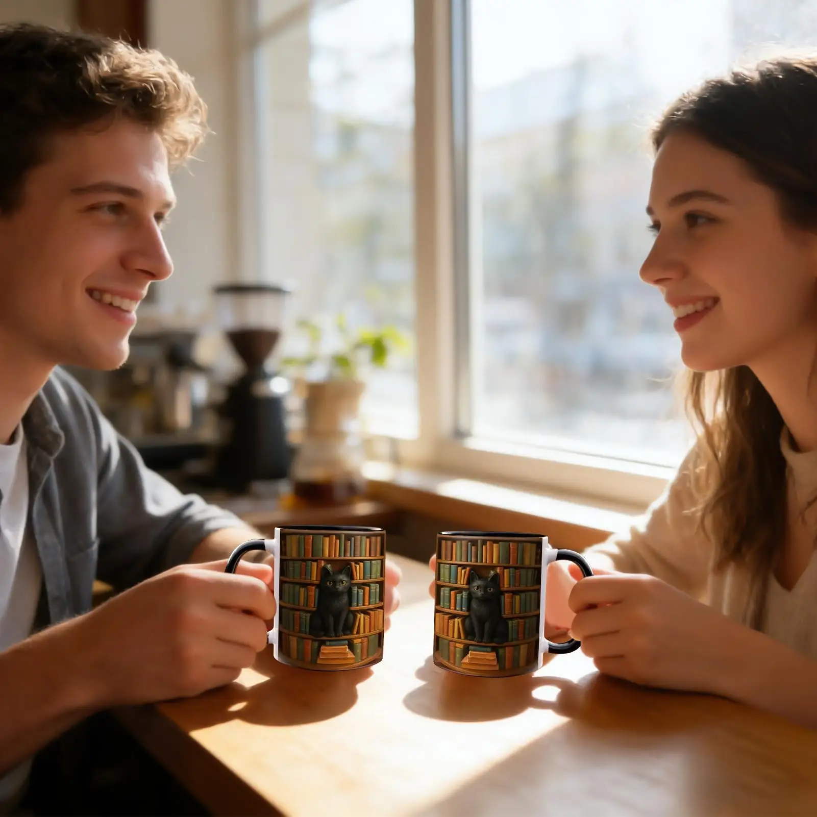 

380ml Cat Book Mug Ceramic Coffee Mug Drinkware Cup Bookshelf Reading Mug for Hot Cold Beverages Home Camping Dorm Hotel