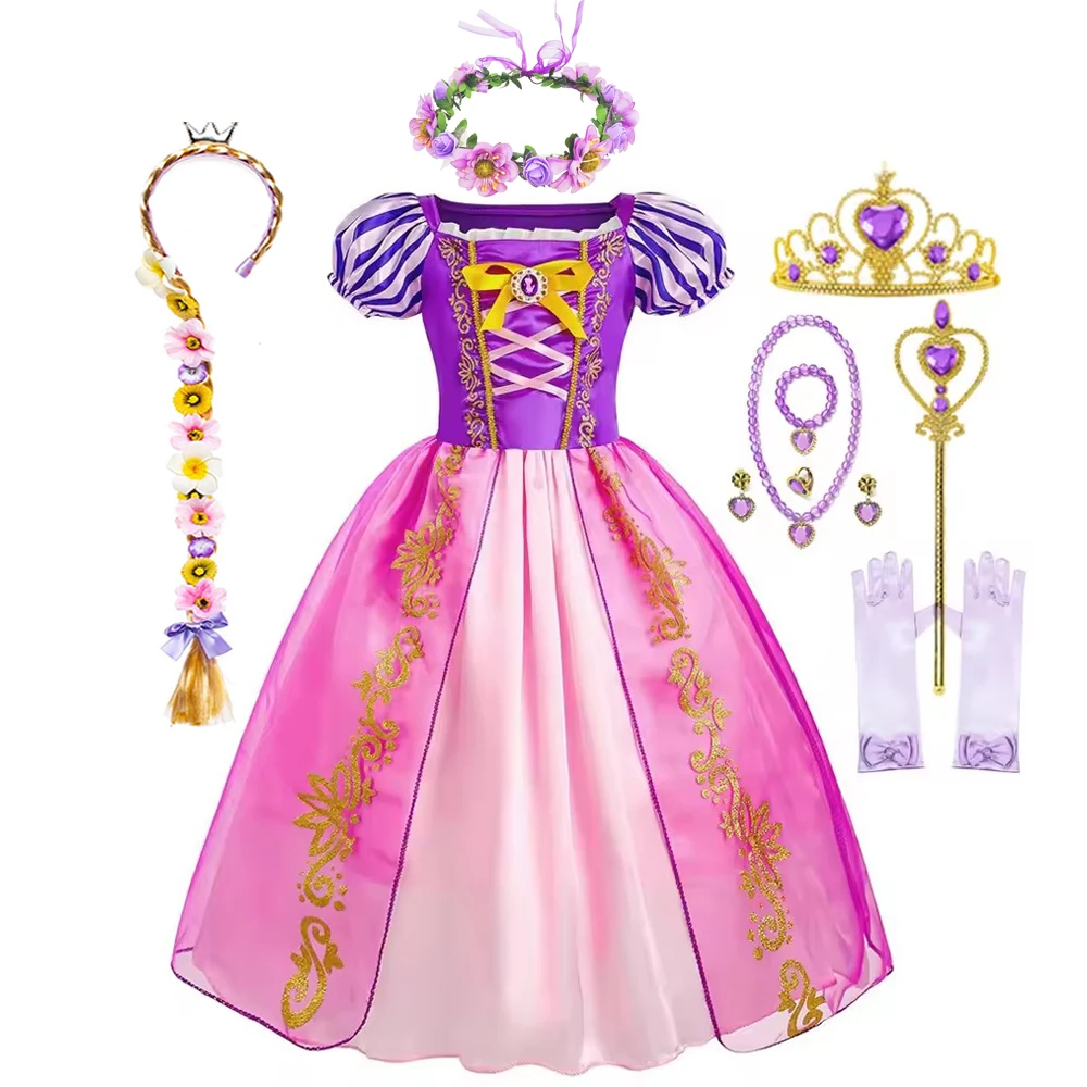 

Rapunzel Costume Kids Girl Purple Puff Sleeve Tangled Cosplay Princess Costume Halloween Vestido Kids Birthday Ball Gown Clothes
