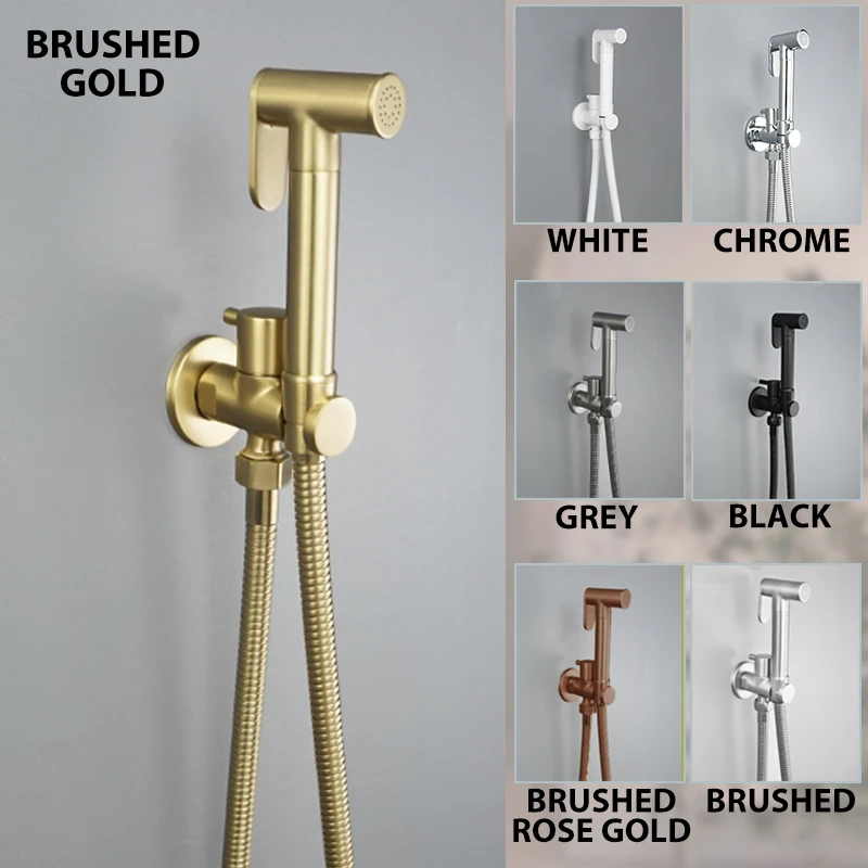 Pulvérisateur de Bidet de toilette à main en laiton, accessoires de bain, robinet de Bidet noir pour salle de bains, pomme de douche autonettoyante blanc