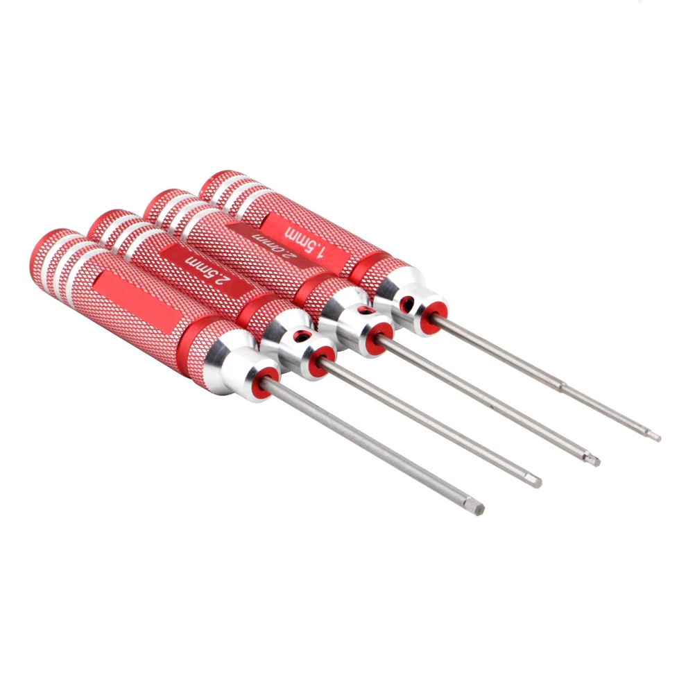

4pcs Hexagonal Screwdriver Set 195mm Length Red Color 1 5mm 2 0mm 2 5mm 3 0mm Tips Durable Material Ideal for Helicopter