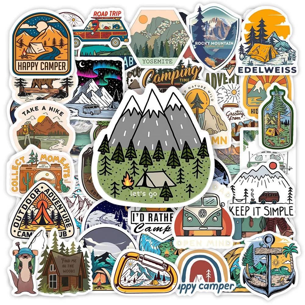 Outdoor Camping Stickers Forest Adventure DIY Toy Decorative Graffiti Decal for Phone Luggage Laptop Bottle Scrapbook Waterproof