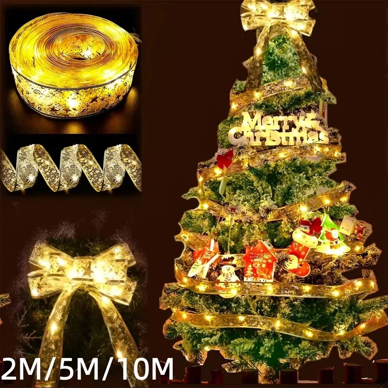 Gold Silver Ribbon Fairy Lights Battery Operated LED String Light 2M20LED 5M50LED 10M100LED Warm White Colorful Light for Decor