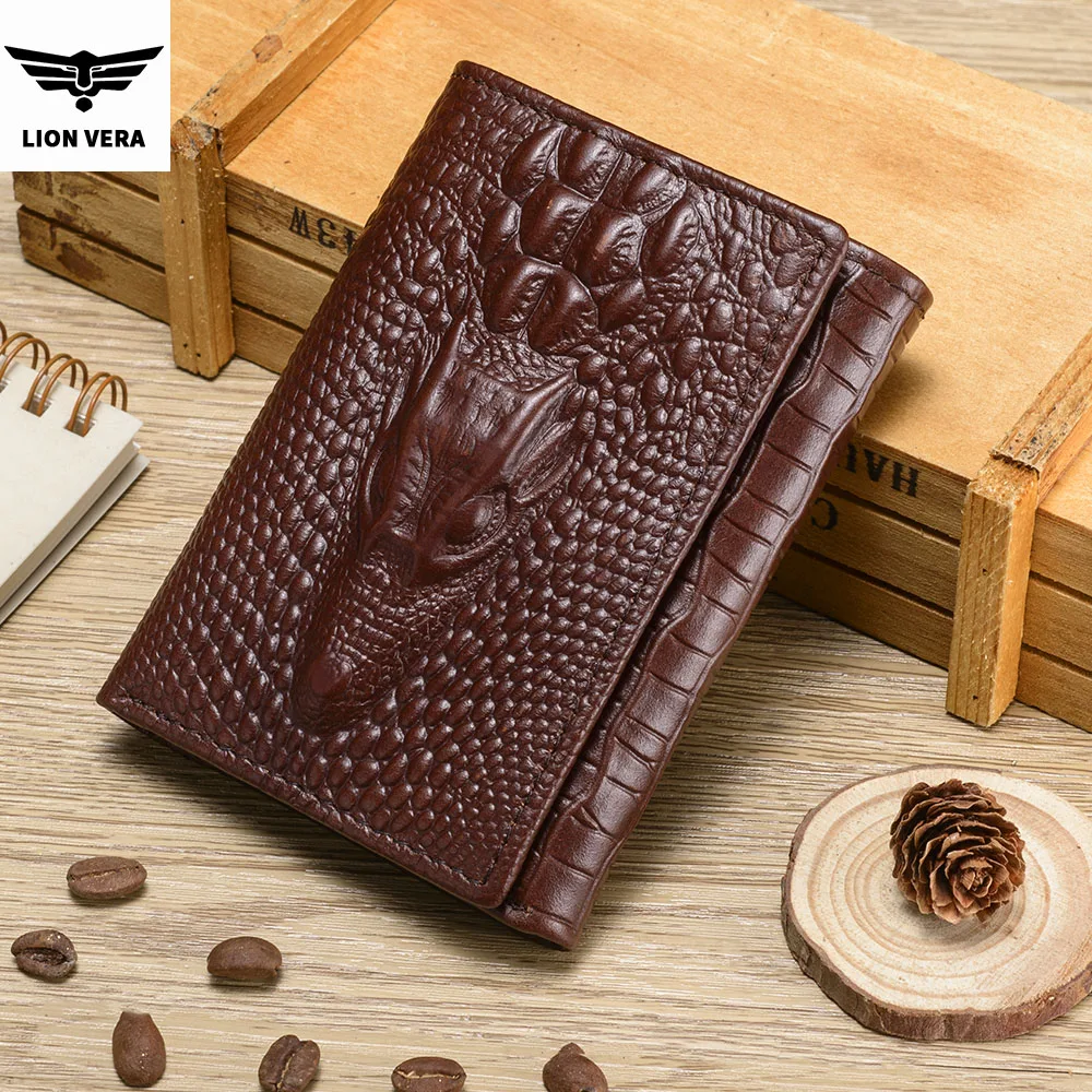 LION VERA Men's Genuine Leather Wallet Retro Large Capacity Multi-Card Slot Business Fashion Anti-Theft Anti-Degaussing Wallet