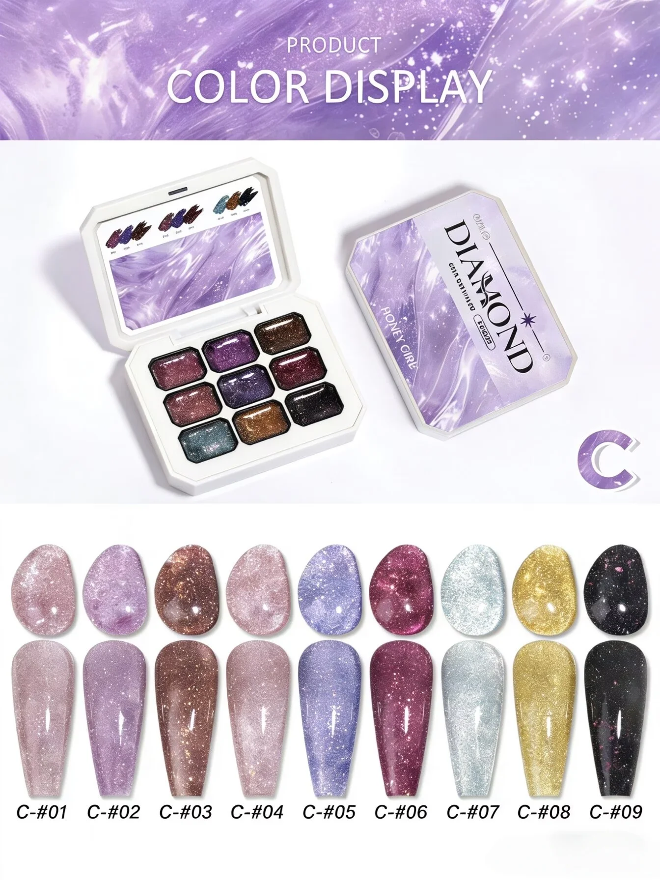 Neunfarbiges Diamant-Nagelgel, Geeignet für DIY-Nägel, Salon und Nageldesign – Detail 15