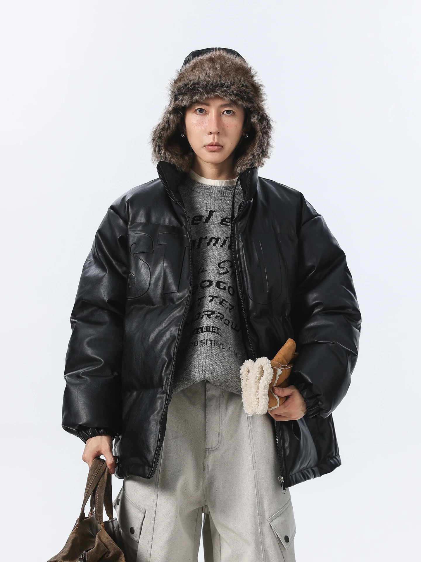 

Теплый кожаный джет, хлопковое пальто с воротником-стойкой, мужская зимняя одежда в стиле ретро в американском стиле, длинное волокно из полиэстера