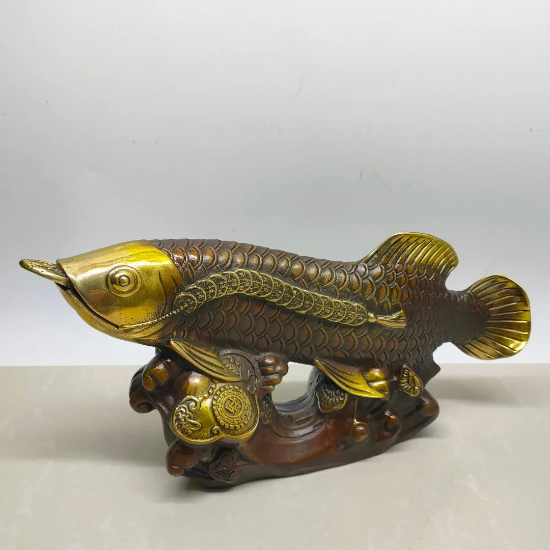 Purple Copper Gilt Arowana Fish Statue Chinese Feng Shui Wealth Attracting Fish Figurine Home Desktop Collectible Decor