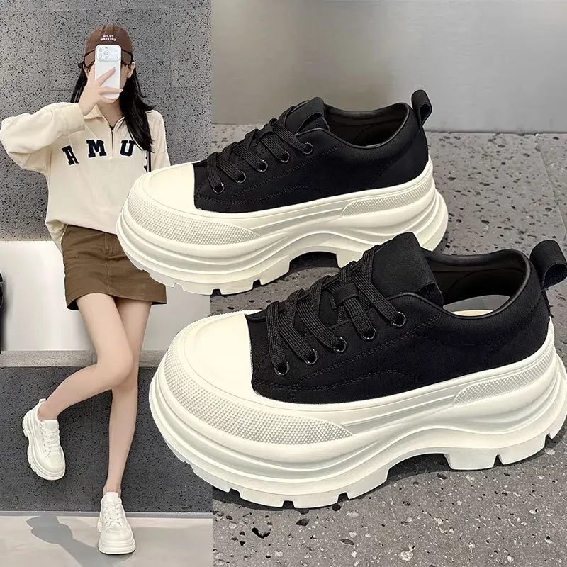 Women Multi Layer Platform Sneakers Lace Up Round Toe Casual Skate Shoes Streetwear Walking Trainer Footwear Casual Sports Shoes