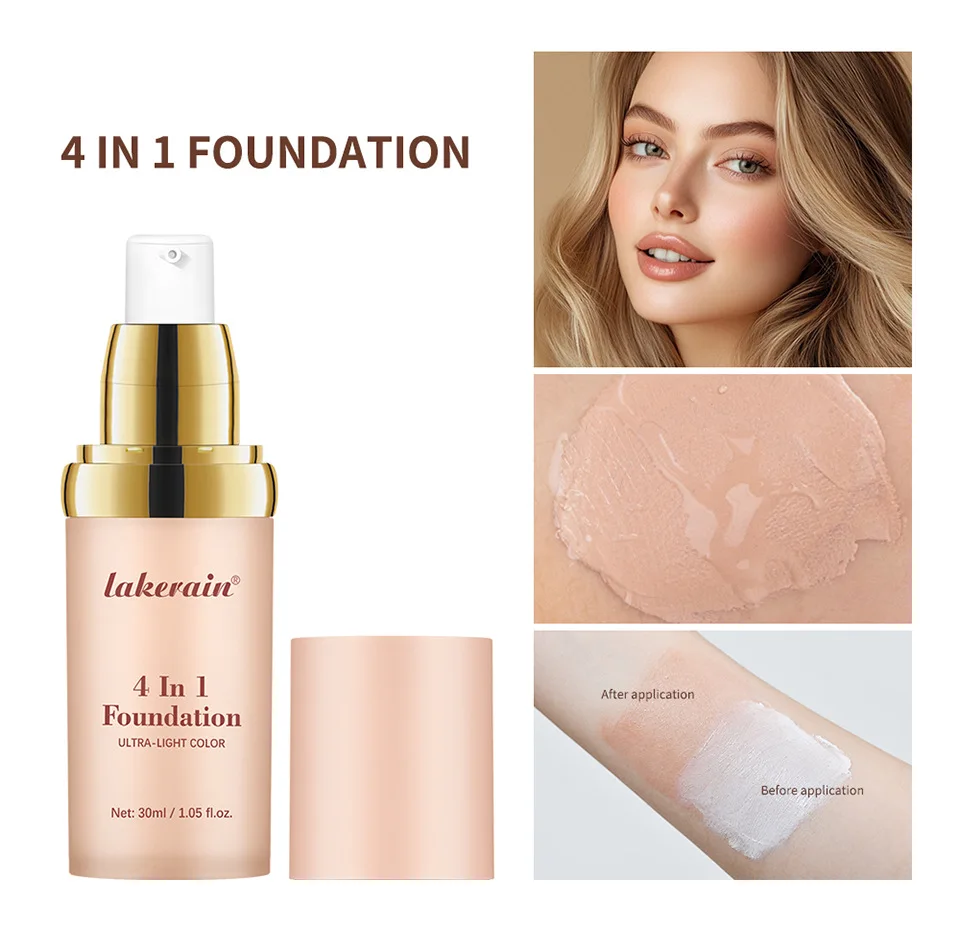 SPF30+ Sunscreen Color Changing Foundation 4 in 1 Sun Liquid Moisture Waterproof Nourishes Coverage for All Skin Types