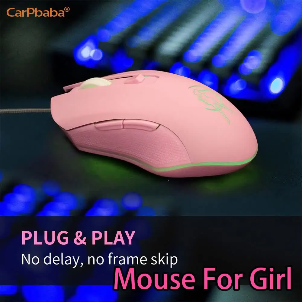 Slient Ergonomic Wired LED Gaming Optical Mouse 2400DPI Adjustable Durable 6-Keys Computer Mouse Kawaii PC Laptop Mouse For Girl