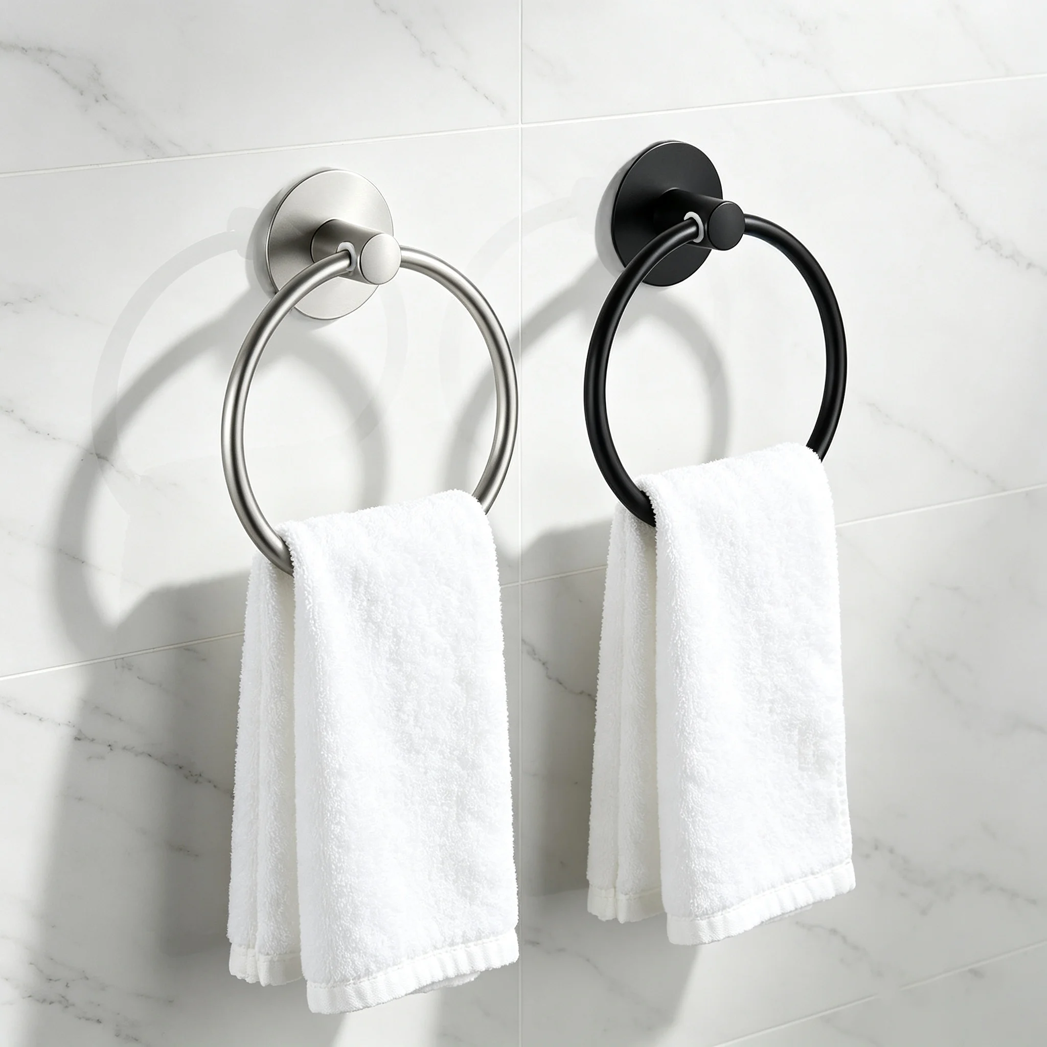 No Drill Self‑Adhesive Towel Ring, Stainless Steel Wall Mount Hand Towel Holder,Towel Hanger for Bathroom Marble Tile Glass Wall
