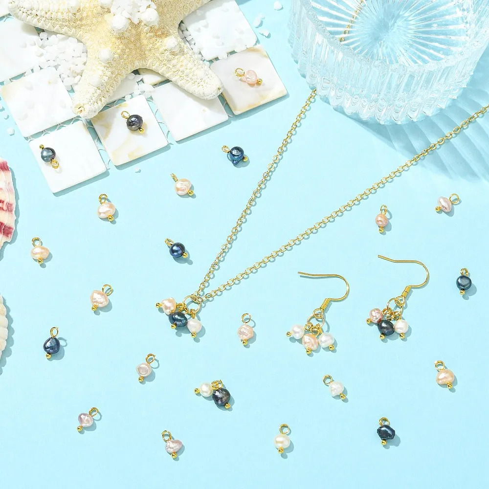 40pcs 4 Colors Baroque Freshwater Pearl Charms Bulk Dangle Pendants for DIY Bracelet Necklace Handmade Craft Jewelry Making