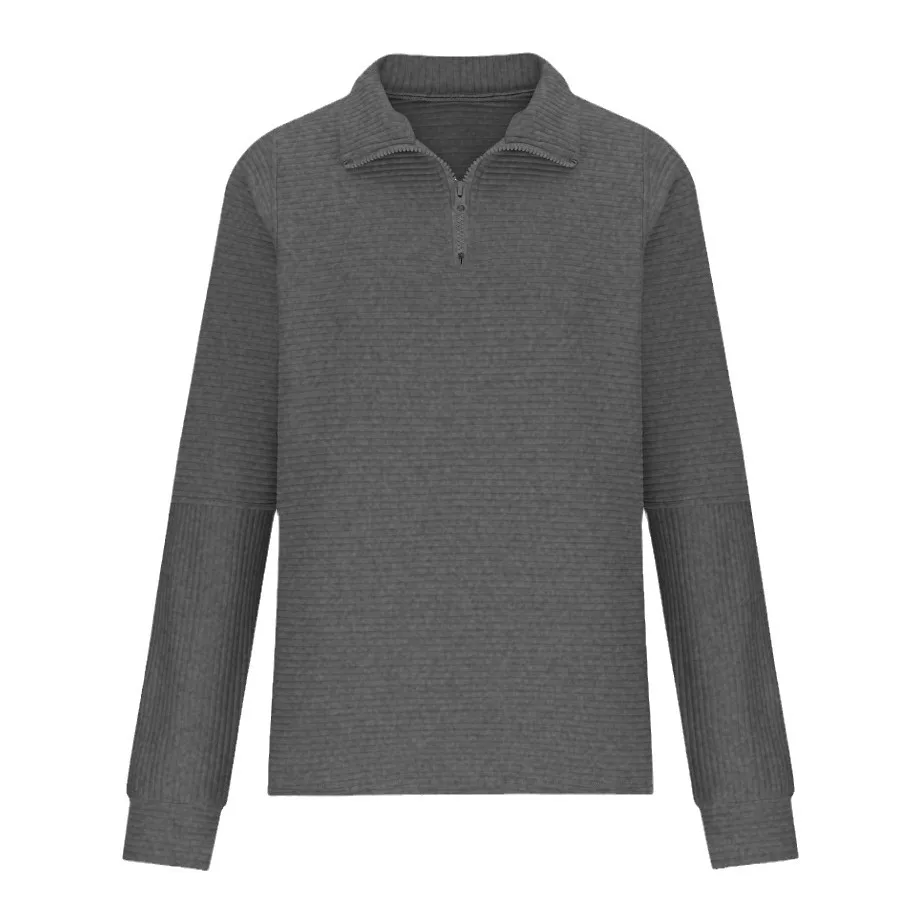 Grijs Herfst Winter Dames Effen Kleur Losse Korte Half Zip Lange Mouw Sweatshirt Losse Trui Sport Dagelijkse Slijtage Top