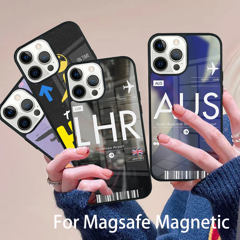 

Funny Airport Code Phone Case Magesafe Magnetic Wireless Charge Cover For IPhone 16 11 12 13 14 15 Pro Max Plus Mini