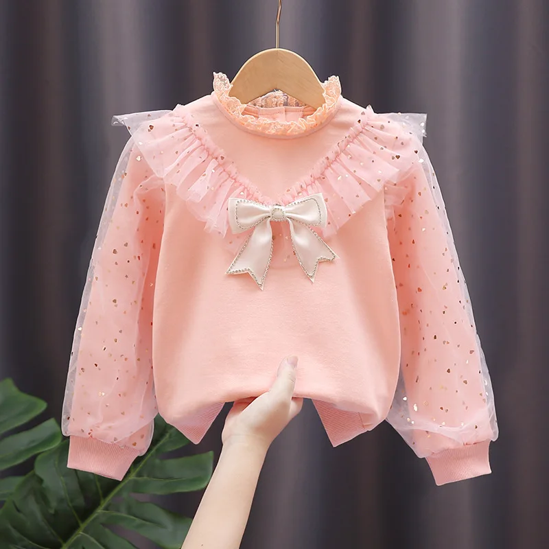 Autumn Lace Shirt for Girls High Quality Tops for Kids Long Sleeve Children Blouse Bubble Sleeve Teenager Outerwear Baby Clothes