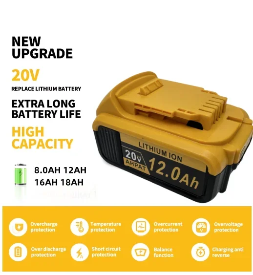 Originální 20V, 8,0AH 12AH 16AH 18AH, pro DEWALT DCB115, nabíječka baterií DCB118, rychlé nabíjení, lithiová baterie, baterie do nářadí - náhled 4