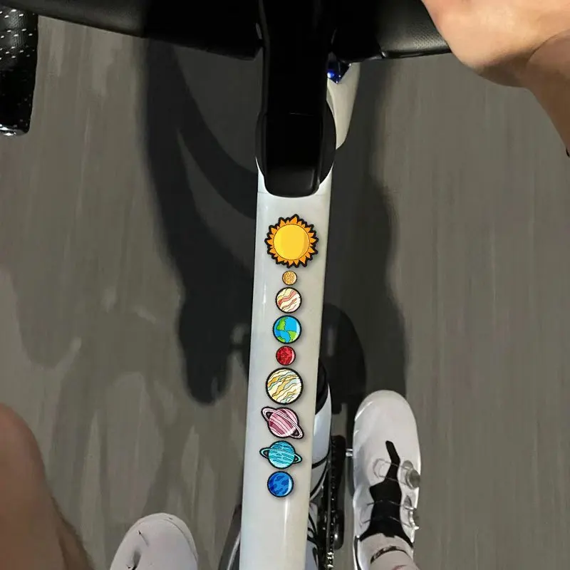 Pegatina de bicicleta de planetas del sistema Solar, calcomanía de vinilo impermeable a prueba de sol para cuadro de bicicleta de montaña, amante del espacio al aire libre