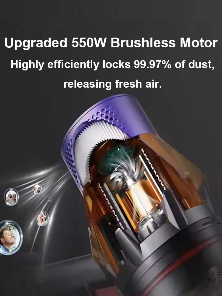 550W コードレス掃除機 45000Pa、タッチディスプレイ付きスティック掃除機、取り外し可能なバッテリー、家庭用クリーン用ハンドヘルドダストクリーナー