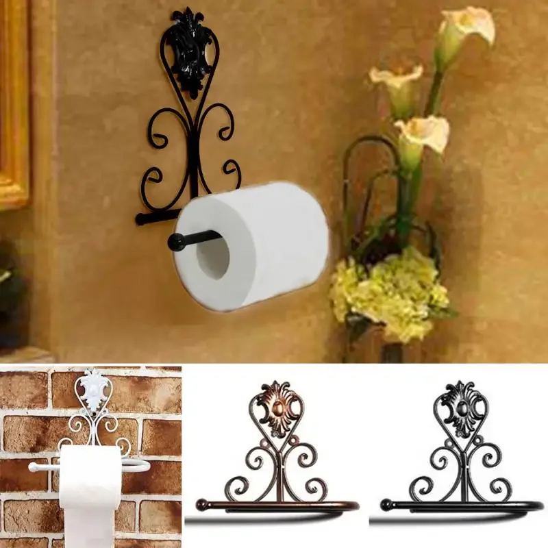 2Pcs Iron Toilet Paper Roll Holder Bathroom Wall Mount Rack toilet paper holder 1PCS Vintage Black White Bronze Paper Holder #05