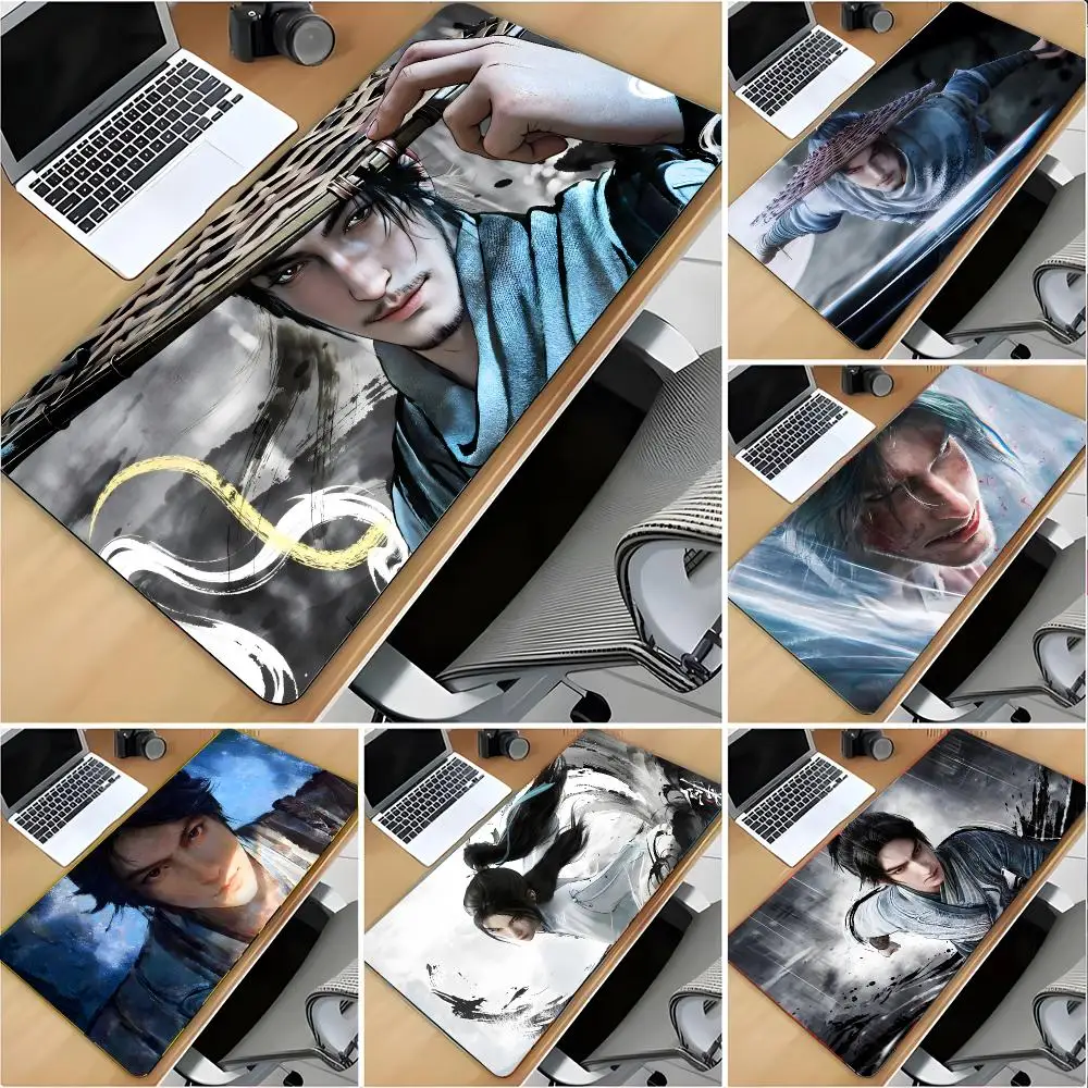 Fantasy Anime S-Sword Coming Mouse Pad Large Mouse Pad Desk Mat Non‑Slip Gaming Board Game Mat with Stitched Edges
