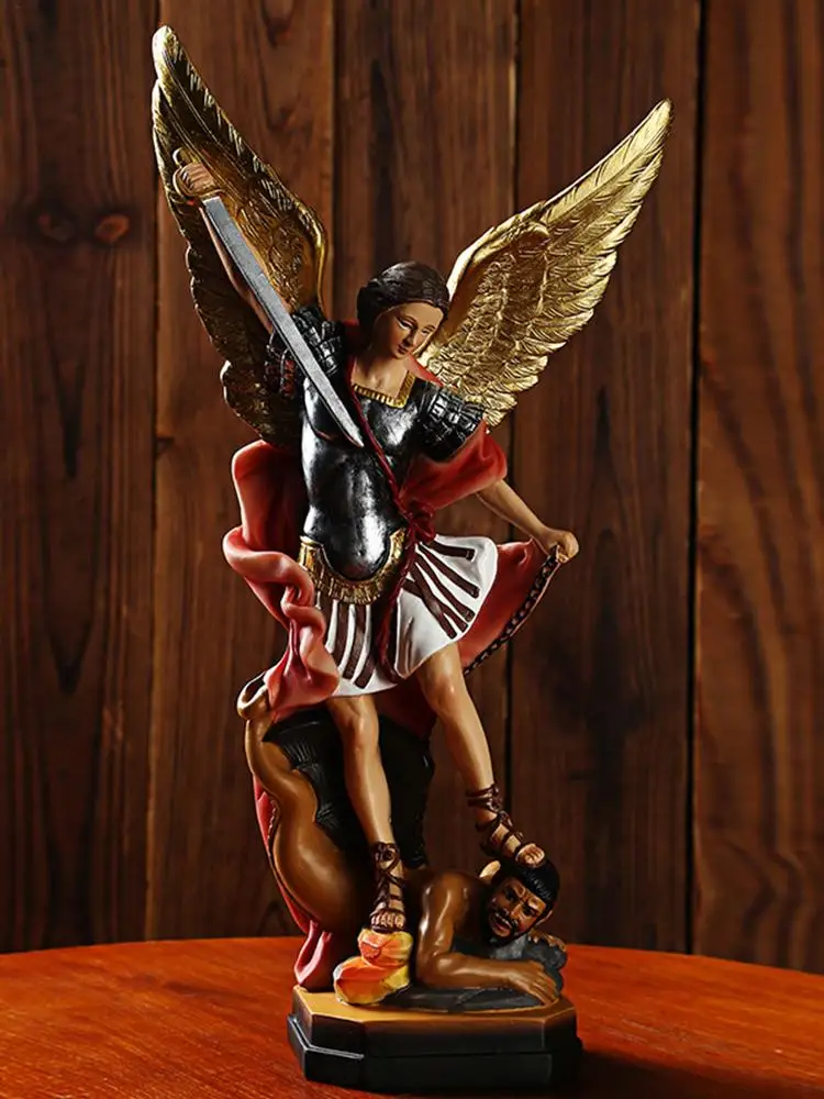 Archangel Michael Figurine St. Michael SanMiguel Arcangel Colored Statue SanMiguel Arcangel Statue Michael Archangel Defeated
