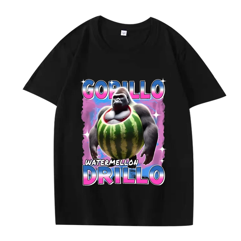 

Gorillo Watermellon Drillo Funny Italian Brainrot Meme T Shirt men women Oversized 100% Cotton short sleeve Summer Unisex tops