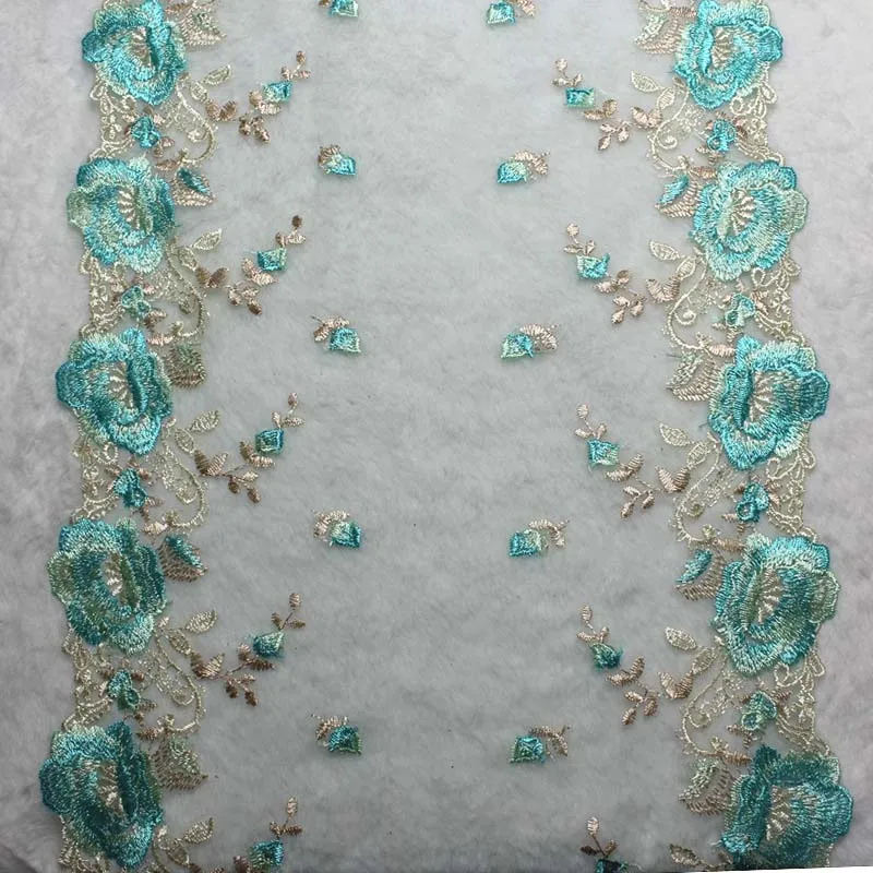 

20Yds Blue Bilateral Embroidery Floral Lace Trims Clothing Accessory Dress Sewing Applique Costume Lingerie DIY