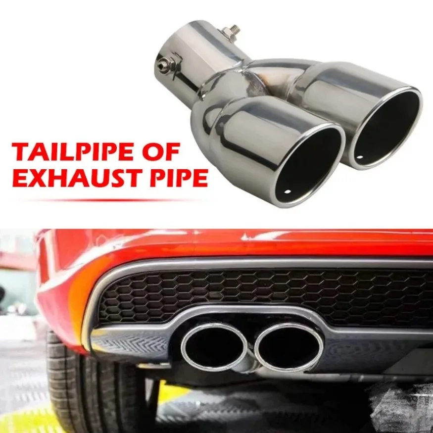 Bent Dual Exhaust Tip Bolt-on Rolled Edge Slant Stainless Steel Cut 76mm Inlet Auto Muffler Silver Car Exterior Supplies 1`