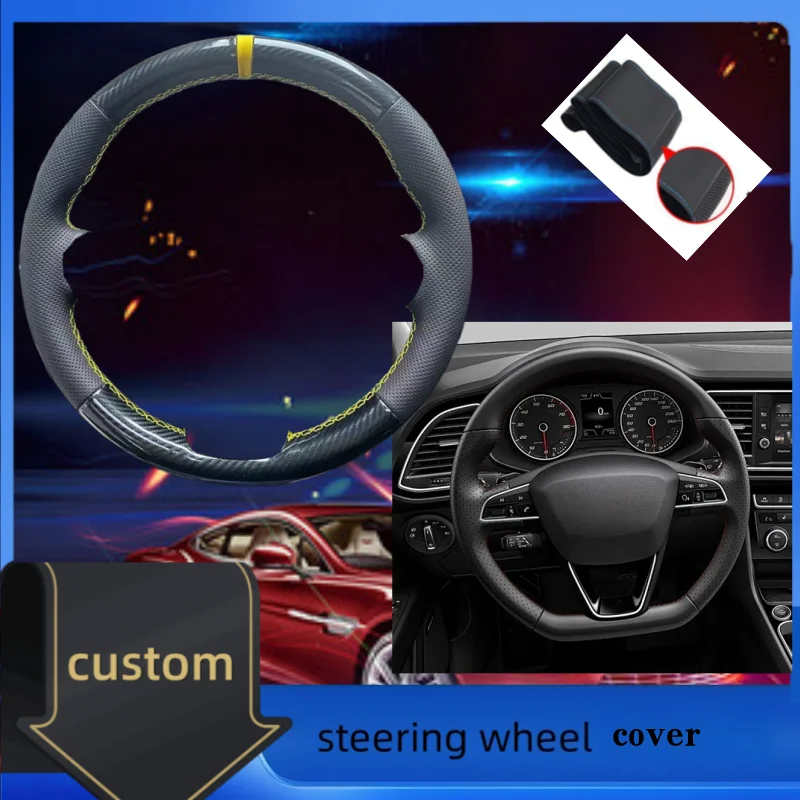 

Car Steering Wheel Cover For Seat Leon Cupra Leon ST Cupra Leon ST Cupra 2013-2019 Ateca Cupr Hand-stitched Carbon Fiber Leather