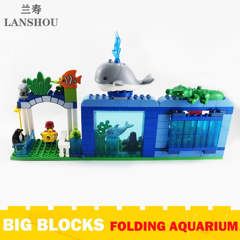 Big Size Building Blocks Moc Folding Aquarium Oceanarium Whale Dolphin Shark Animal Accessories Bricks Kids Girls Assemble Toys