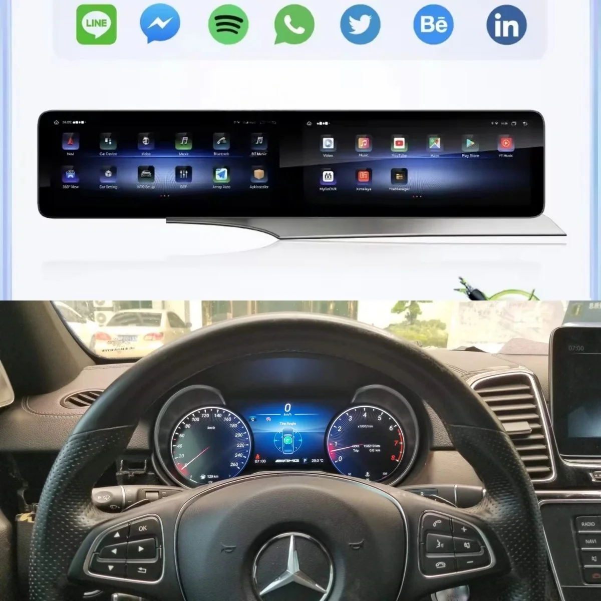 Dual Screen 24 Android 14 Carplay For Mercedes Benz C W205 GLC X253 2015-2019 Car GPS Navigation Multimedia Player Head Unit