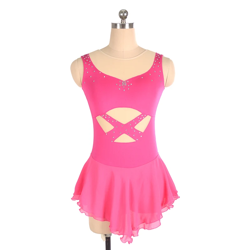 

Custom Kids Girl Figure Skating Roller Skating Ballet Tights Dress Pink Sleeveless Figure Skating Skirt