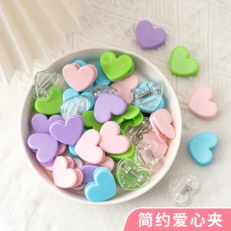 200pcs Cute Macaroon Color Heart Sationery Clips Paper Clamp Corners Clips School Office Desk Accessories Wholesale Cheap Items