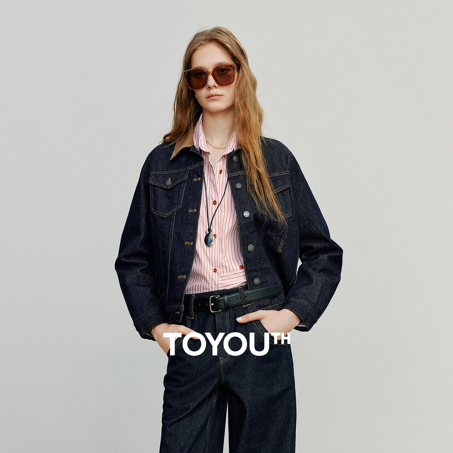 TOYOUTH Women Denim Jacket 2025 Winter New Asymmetric Faux Leather Collar 3D Panelled Loose Colorfast Jacket