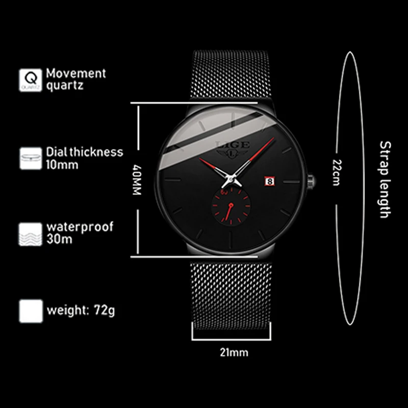 ساعات كوارتز عصرية من LIGE للرجال، ساعة رياضية خارجية مقاومة للماء للرجال، تقويم أعمال فاخر، ساعة رجالية من الفولاذ المقاوم للصدأ