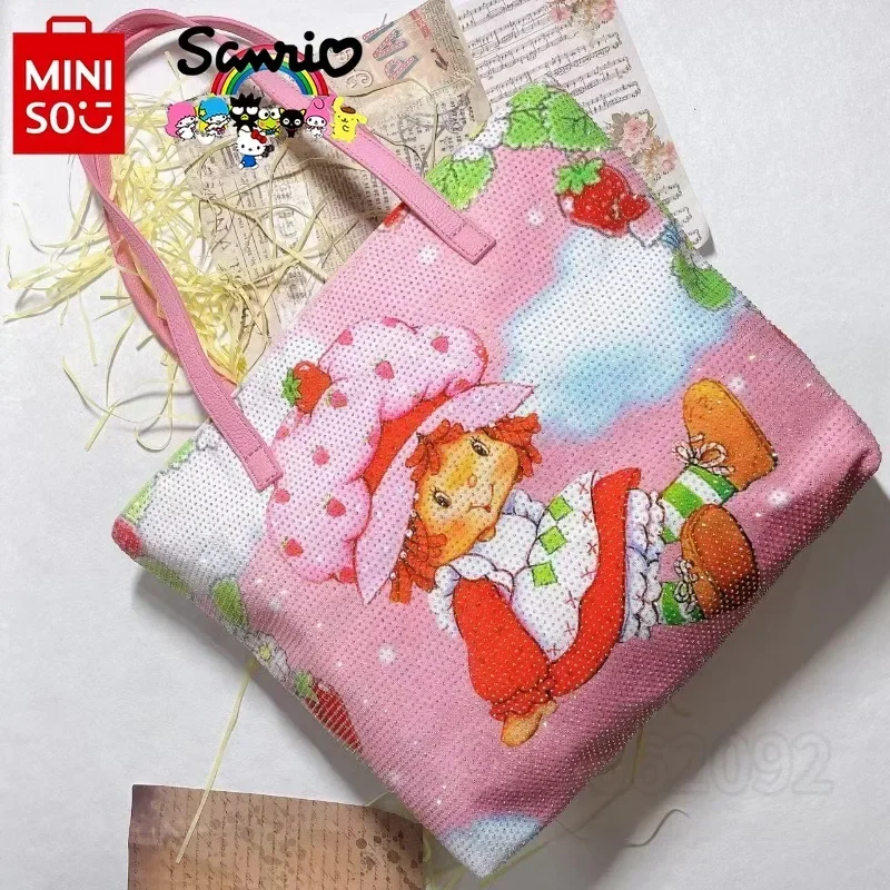 MINISO Hello Kitty New Women's Diamond Handbag Luxury Brand Fashion Women's Shoulder Bag Cartoon Pink Women's Bag Large Capacity