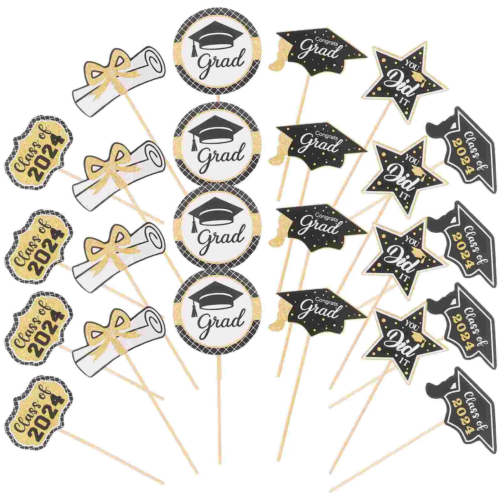 

Graduation Cupcake Toppers Picks Class 2024 Cake Toppers Congrats Grad Cake Picks Dessert Toppers