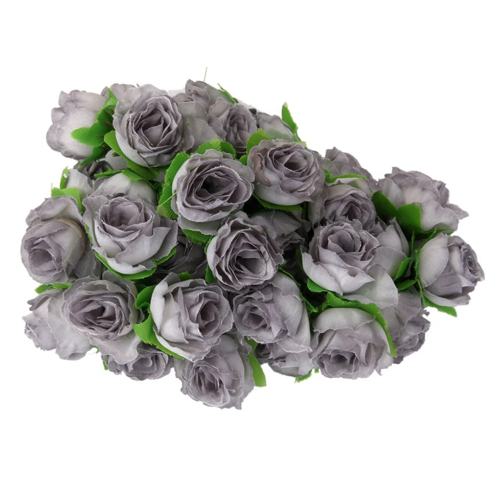 Artificial Flower Heads Roses Silk Cloth Wedding Bridal Decor Mini Crafts Faux Grey Hydrangea Autumn